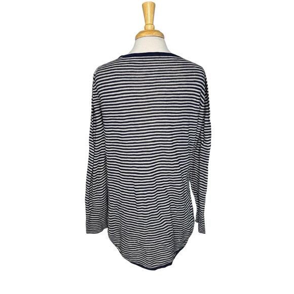 EILEEN FISHER Linen Blend Long Sleeve Top Size Large Womens Blue Tan Stripe - Picture 3 of 9